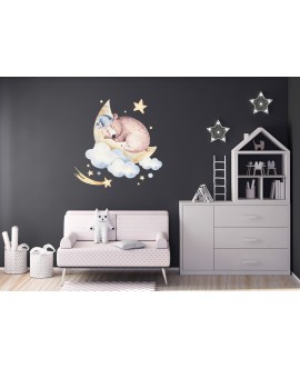 Naklejka na ścianę dla dzieci śpiące zwierzątka niedźwiedź na chmurce z księżycem studiograf