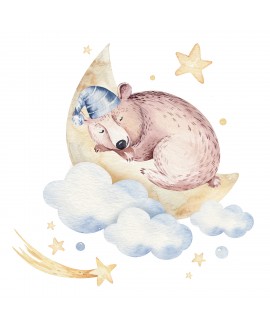 Naklejka na ścianę dla dzieci śpiące zwierzątka niedźwiedź na chmurce z księżycem studiograf