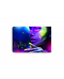 Obraz na płótnie canvas poziomy kobieta twarz neon pył żywe kolory studiograf