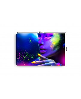 Obraz na płótnie canvas poziomy kobieta twarz neon pył żywe kolory studiograf