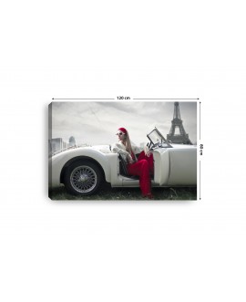Obraz na płótnie canvas poziomy kobieta czerwień samochód paryż studiograf