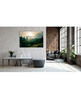 Obraz na płótnie canvas poziomy las góry słońce chmury widok zieleń studiograf