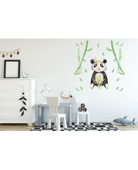 Naklejka na ścianę dla dzieci urocza mała panda bambusy liście studiograf