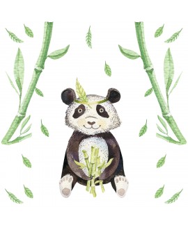 Naklejka na ścianę dla dzieci urocza mała panda bambusy liście studiograf