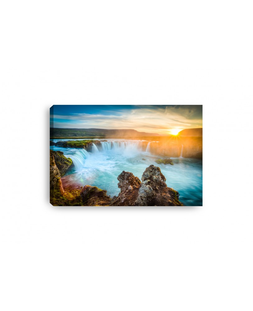 Obraz na płótnie canvas poziomy wodospad skały widok zachód słońca studiograf