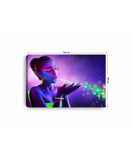Obraz na płótnie canvas poziomy kobieta neon pył żywe kolory makijaż studiograf
