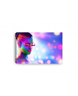 Obraz na płótnie canvas poziomy kobieta twarz makijaż światło neon studiograf