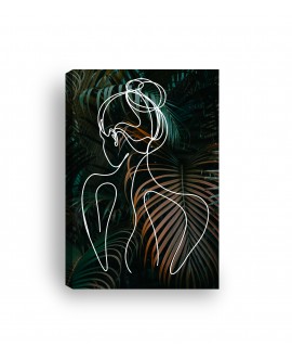 Obraz na płótnie canvas pionowy line art kobieta liście tło studiograf
