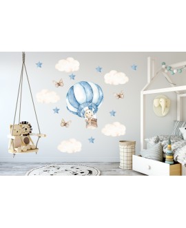 Naklejka na ścianę dla dzieci królik króliczek balon niebieski gwiazdki motyle studiograf