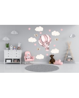 Naklejka na ścianę dla dzieci królik króliczek różowy balon gwiazdki motyle studiograf naklejki dla dziewczynki