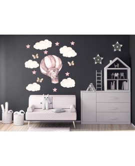 Naklejka na ścianę dla dzieci królik króliczek różowy balon gwiazdki motyle studiograf naklejki dla dziewczynki