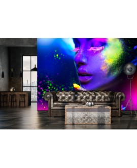 Fototapeta 3D na ścianę  na wymiar  fizelinowa twarz neon makijaż pył kolory studiograf