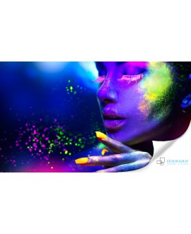 Fototapeta 3D na ścianę  na wymiar  fizelinowa twarz neon makijaż pył kolory studiograf
