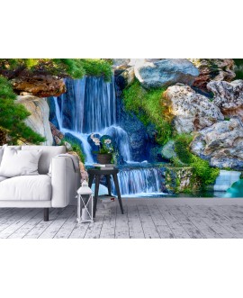 Fototapeta 3D na ścianę  na wymiar  fizelinowa wodospad skały zieleń roślinność krajobraz studiograf