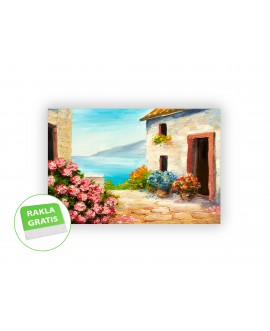 Fototapeta 3D na ścianę  na wymiar  fizelinowa pejzaż obraz dom morze kwiaty akryl studiograf