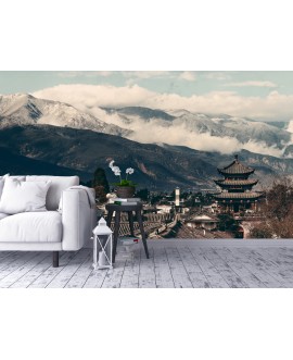 Fototapeta 3D na ścianę  na wymiar  fizelinowa góry architektura japonia dym studiograf