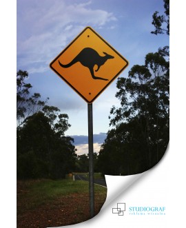 Fototapeta 3D na ścianę  na wymiar  fizelinowa droga znak drogowy kangur drzewa studiograf