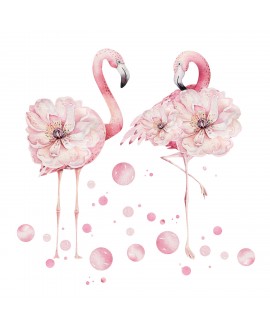 Naklejka na ścianę dla dzieci pastelowe różowe flamingi kwiaty groszki studiograf