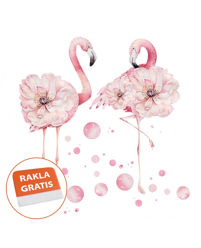 Naklejka na ścianę dla dzieci pastelowe różowe flamingi kwiaty groszki studiograf