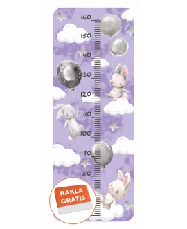 Naklejka na ścianę miarka wzrostu dla dzieci króliczki króliki balony chmurki gwiazdki fioletowe studiograf