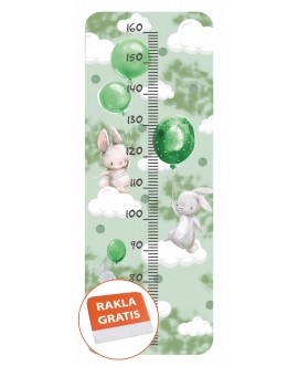 Naklejka na ścianę miarka wzrostu dla dzieci króliczki króliki balony chmurki gwiazdki zielone studiograf