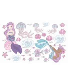 Naklejka na ścianę dla dzieci syreny syrenki słodkie pastelowe naklejki ocean meduzy ryby studiograf