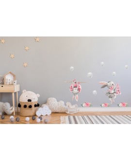Naklejka na ścianę dla dzieci króliczki baletnice słodkie pastelowe naklejki baloniki balony studiograf