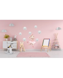 Naklejka na ścianę dla dzieci słodkie  pastelowe naklejki króliczki królik kot kotek baletnice baloniki studiograf
