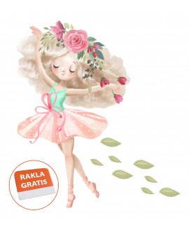 Naklejka na ścianę dla dzieci słodkie pastelowe naklejki samoprzylepne baletnica kwiaty listki dziewczynka studiograf