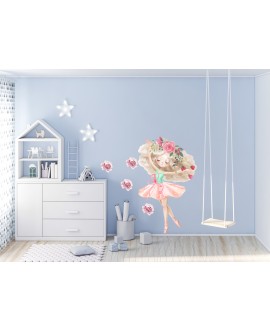 Naklejka na ścianę dla dzieci słodkie pastelowe naklejki samoprzylepne baletnica kwiaty listki dziewczynka studiograf