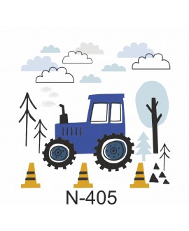 Naklejka na ścianę dla dzieci samoprzylepna naklejki traktor drzewa chmurki zielony niebieski czerwony fioletowy studiograf