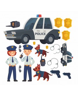 Naklejka na ścianę dla dzieci policjanci policja radiowóz psy naklejki samoprzylepne studiograf