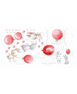 Naklejka na ścianę dla dzieci urocze pastelowe naklejki króliczki balony czerwone studiograf
