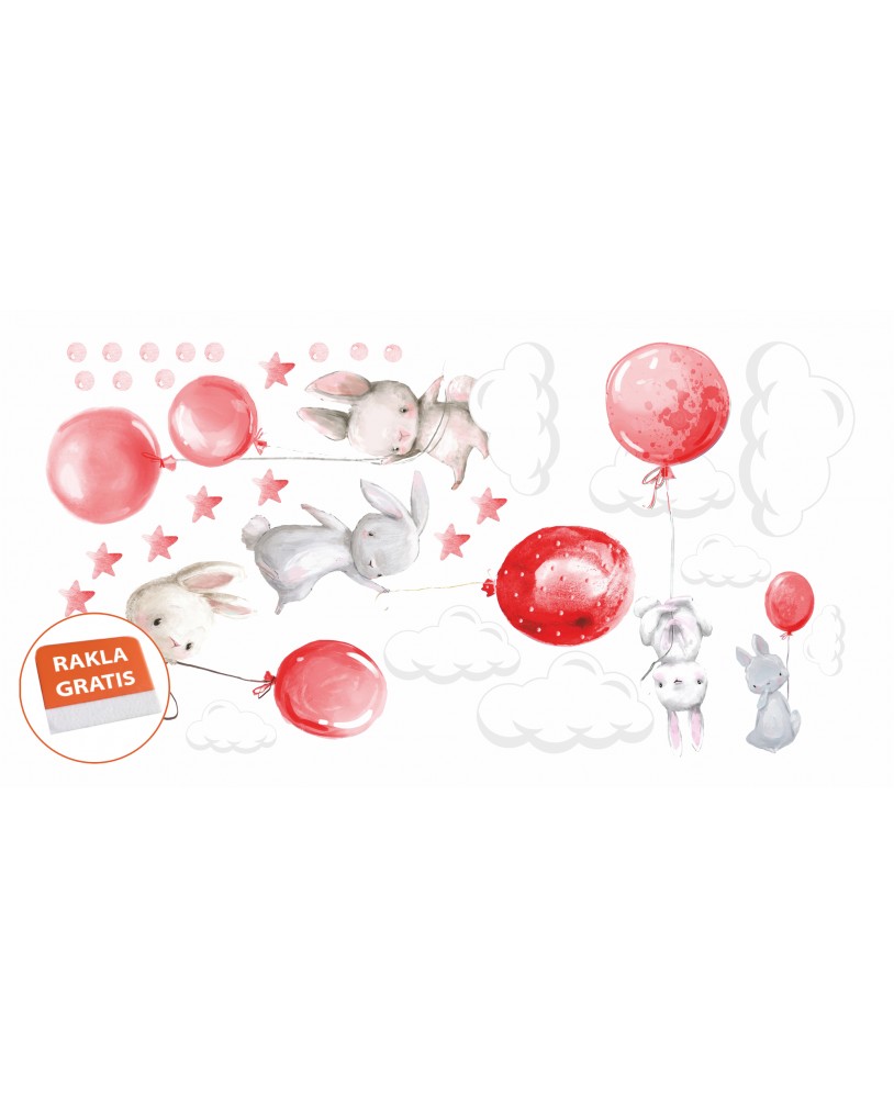 Naklejka na ścianę dla dzieci urocze pastelowe naklejki króliczki balony czerwone studiograf