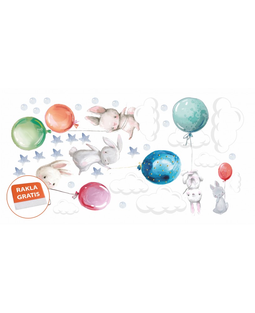 Naklejka na ścianę dla dzieci urocze pastelowe naklejki króliczki króliki baloniki balony kolorowe studiograf
