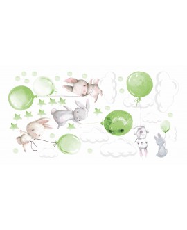 Naklejka na ścianę dla dzieci urocze pastelowe naklejki króliczki króliki baloniki balony pistacjowe studiograf