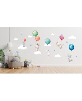 Naklejka na ścianę dla dzieci urocze pastelowe naklejki króliczki króliki baloniki balony kolorowe studiograf