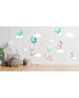Naklejka na ścianę dla dzieci urocze pastelowe naklejki króliczki króliki baloniki balony miętowe studiograf