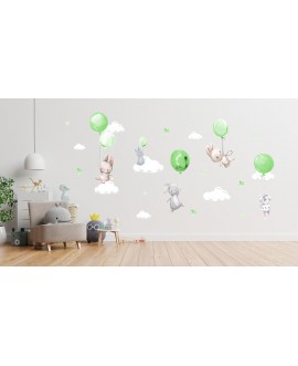 Naklejka na ścianę dla dzieci urocze pastelowe naklejki króliczki króliki baloniki balony pistacjowe studiograf