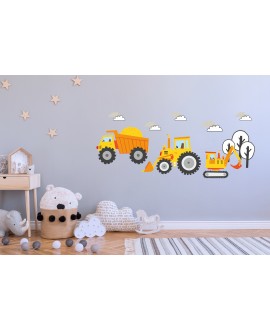 Naklejka na ścianę dla dzieci naklejki żółte koparki maszyny traktor dźwig studiograf