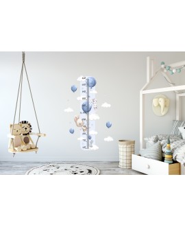 Naklejka na ścianę miarka wzrostu słodkie pastelowe króliczki balony niebieskie samoprzylepna miarka studiograf