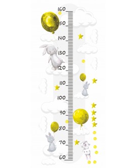 Naklejka na ścianę miarka wzrostu urocze pastelowe naklejki samoprzylepne króliczki balony żółte studiograf