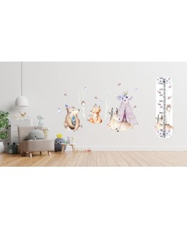Naklejka na ścianę dla dzieci urocze pastelowe naklejki sarenka sowa ptaszki drzewa zwierzątka leśne studiograf