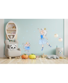 Naklejka na ścianę dla dzieci urocze pastelowe błękitne naklejki baletnica myszki mysz serduszka studiograf