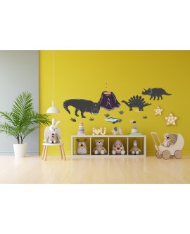 Naklejka na ścianę dla dzieci pastelowe naklejki dinozaury dinozaur dino wulkan chmurki studiograf