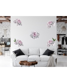 Naklejka na ścianę do salonu kuchni sypialni naklejki dekoracyjne kwiaty piwonie kwiatki różowe