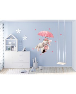 Naklejka na ścianę dla dzieci słodkie różowe pastelowe naklejki króliczki parasol motylki groszki studiograf