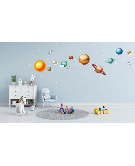 Naklejka na ścianę dla dzieci naklejki kosmos układ słoneczny galaktyka planety kosmonauci studiograf