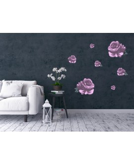 Naklejka na ścianę do salonu kuchni sypialni różowe róże kwiaty różyczki  listki naklejki dekoracyjne studiograf
