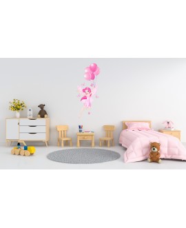Naklejka na ścianę dla dzieci różowa wróżka balony baloniki motyle studiograf
